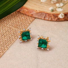 Regal Diamond Encrusted Square Gold Stud Earrings (Copy) (Copy)